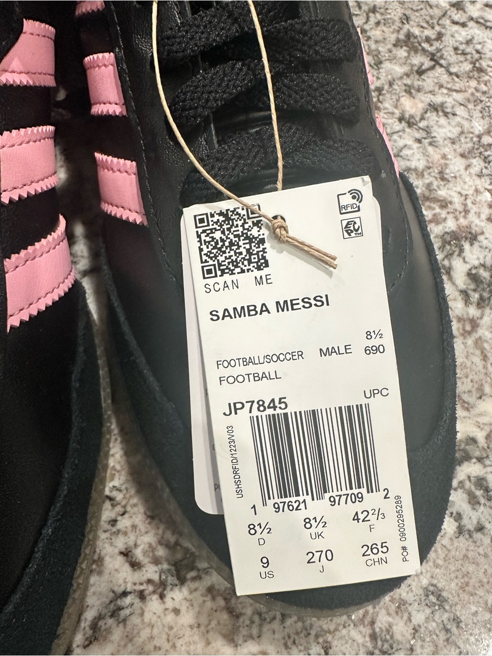 adidas Black & Pink Leather Samba Messi Sneakers Womens 10.5 Men 9 NWT - Picture 6 of 12